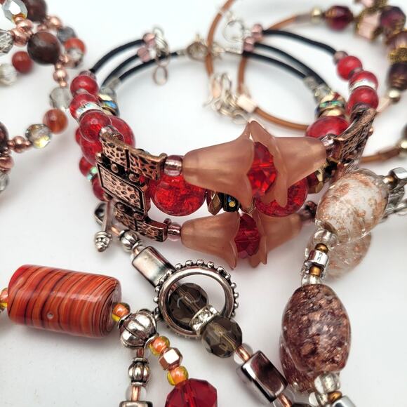 Fall Beaded Bracelet Lot of 21 Handmade Colorful Mixed Beads Wear or Repurpose - Picture 5 of 7